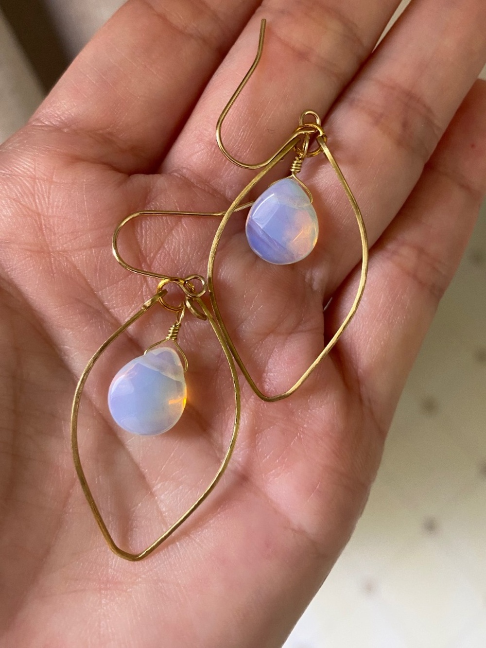 Handmade White Opal Hoop Earrings - Picture 3 of 3